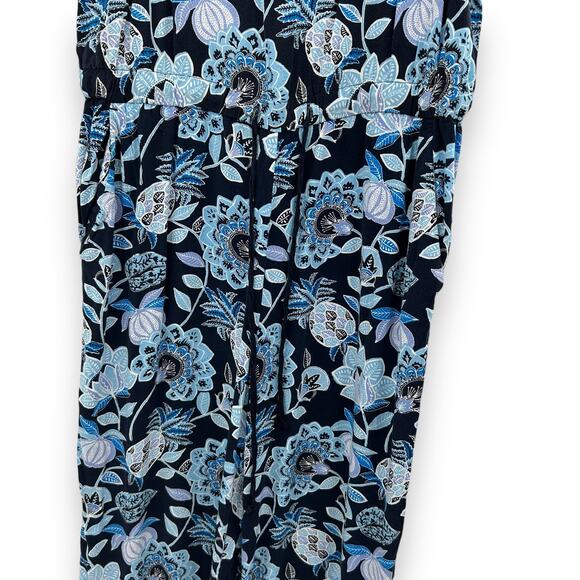 Ann Taylor Loft Jumpsuit Size 8 Blue Floral Print Square Neck Boho Casual Rayon - Picture 7 of 16